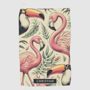 Vintage Flamingo and Toucan Seamless Golf Towel