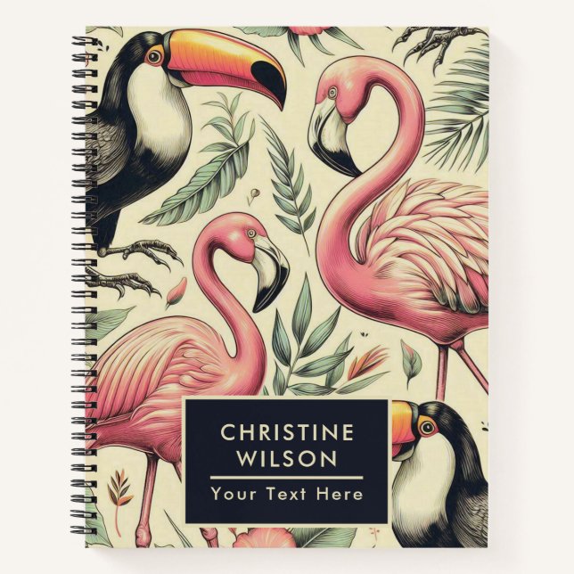 Vintage Flamingo and Toucan Seamless Notebook (Front)