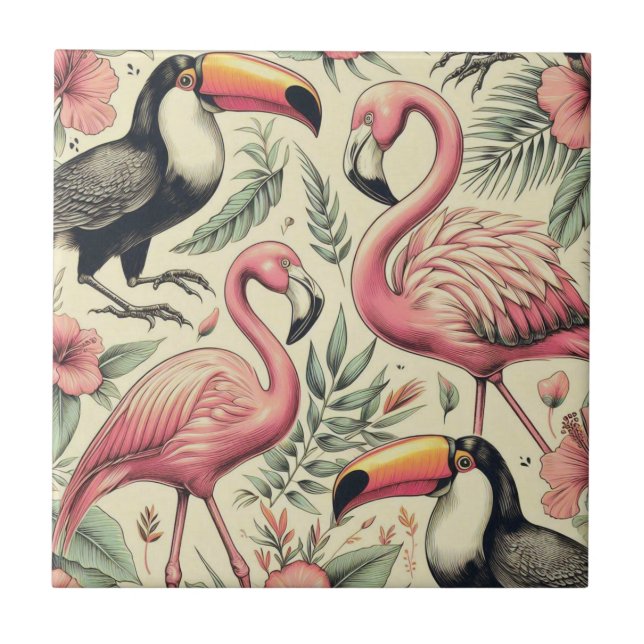 Vintage Flamingo and Toucan Seamless Tile (Front)