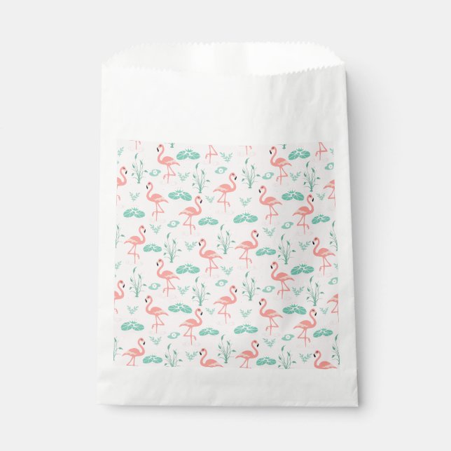 Vintage Flamingo and Water Lily Pattern Favour Bag (Front)
