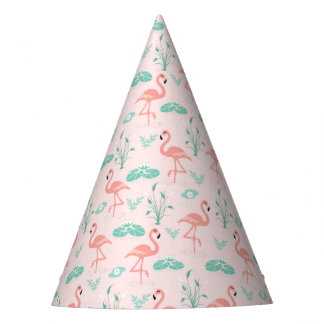 Vintage Flamingo and Water Lily Pattern Party Hat