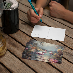 Vintage Flamingo Botanical Paradise Art Postcard