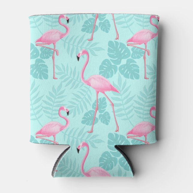 Vintage Flamingo Light Blue Can Cooler (Front)