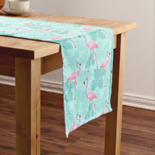 Vintage Flamingo Light Blue Long Table Runner