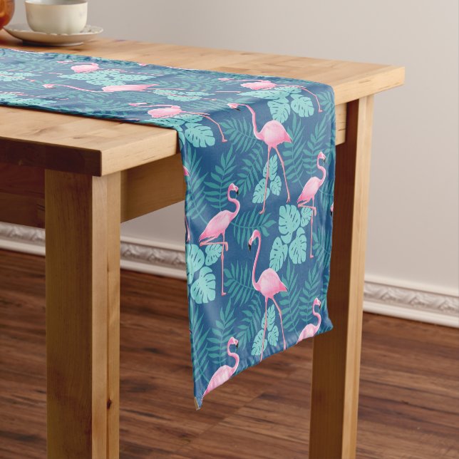 Vintage Flamingo Navy Blue Long Table Runner (In Situ)