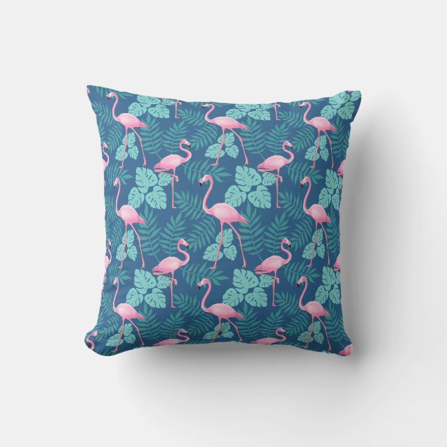 Vintage Flamingo Navy Blue Throw Pillow (Front)