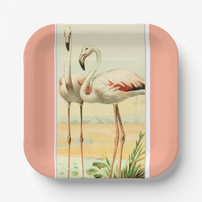 Vintage Flamingo Paper Plate (Front)