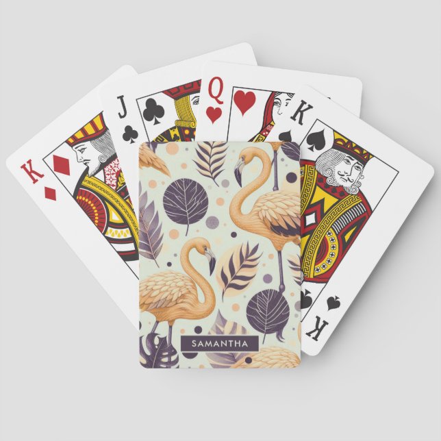 Vintage Flamingo Seamless Playing Cards (Back)