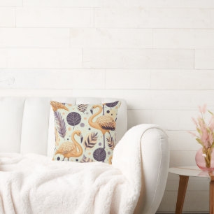 Vintage Flamingo Seamless Throw Pillow