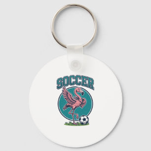 Vintage Flamingo Soccer Player Graphic Shirt_1 Keychain