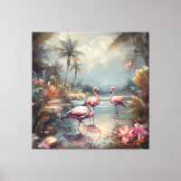 Vintage Flamingo Tropical Lagoon Florida Art