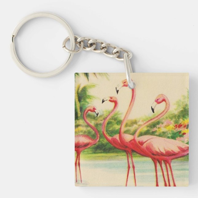 Vintage Flamingos Keychain (Front)