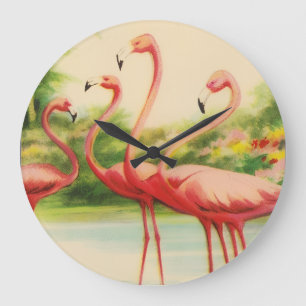 Vintage Flamingos Large Clock