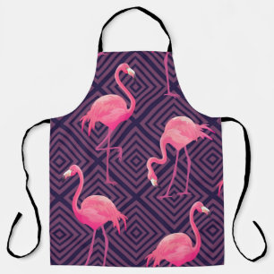 Vintage flamingos, purple geometric background. apron