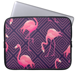 Vintage flamingos, purple geometric background. laptop sleeve