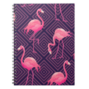 Vintage flamingos, purple geometric background. notebook
