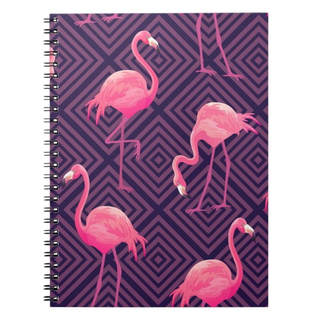 Vintage flamingos, purple geometric background. notebook (Front)