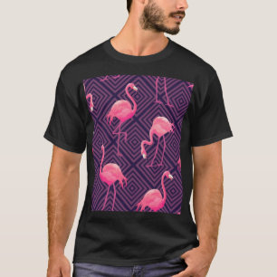 Vintage flamingos, purple geometric background. T-Shirt