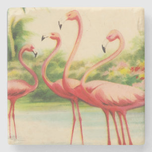 Vintage Flamingos Stone Coaster