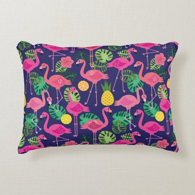 Vintage flamingos, summer elements pattern accent pillow (Front)