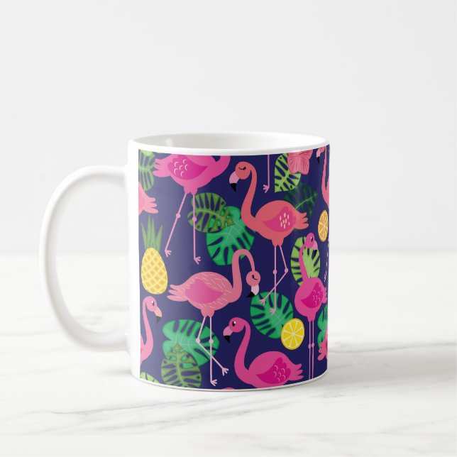 Vintage flamingos, summer elements pattern coffee mug (Left)