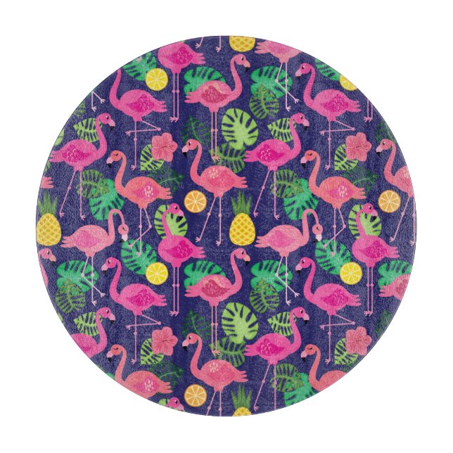 Vintage flamingos, summer elements pattern cutting board (Front)