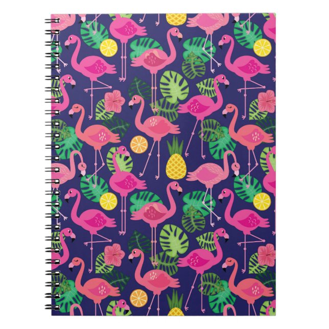Vintage flamingos, summer elements pattern notebook (Front)