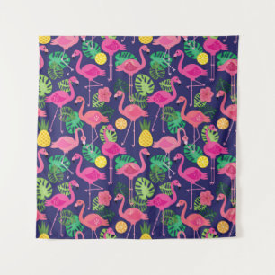 Vintage flamingos, summer elements pattern tapestry