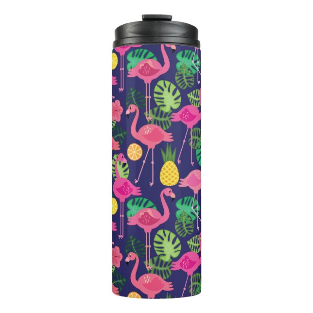 Vintage flamingos, summer elements pattern thermal tumbler (Front)