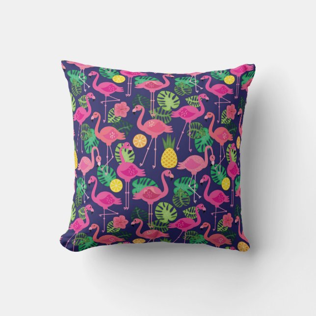 Vintage flamingos, summer elements pattern throw pillow (Front)