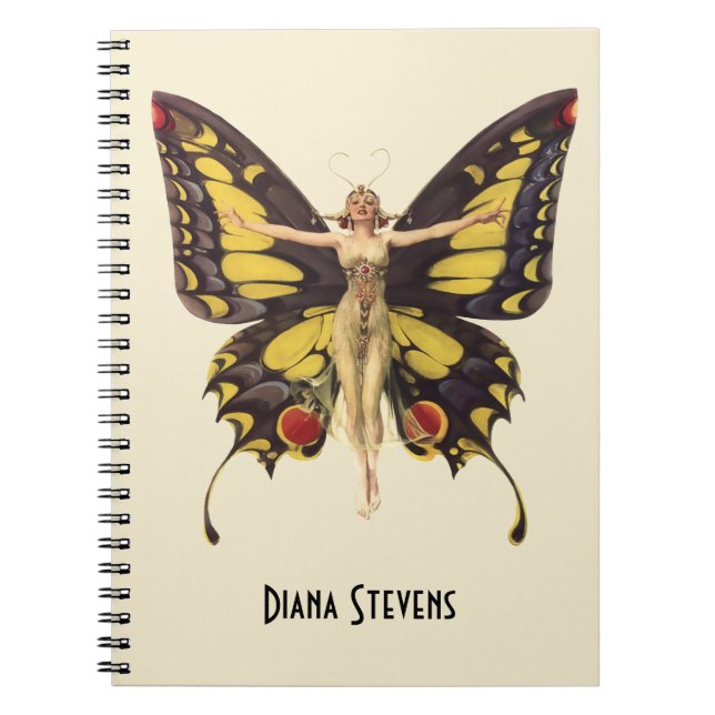 Vintage Flapper Butterfly Personalized Notebook (Front)