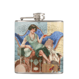 Vintage Flapper Girl in Paris Hip Flask