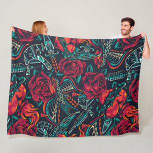 vintage flash tattoos seamless pattern fleece blanket