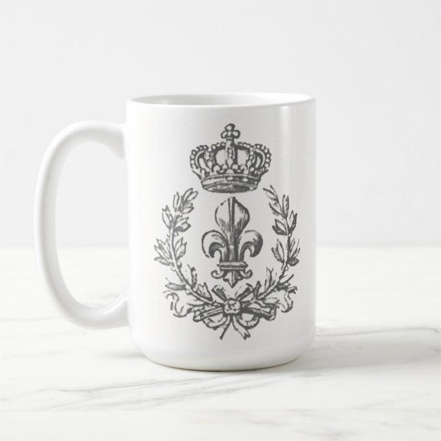 Vintage Fleur de Lis and Crown coffee mug (Left)