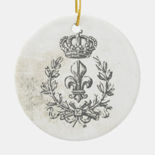Vintage Fleur de Lis and Crown-ornament Ceramic Ornament