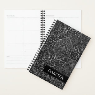 Vintage Fleur de Lis Black Grunge Damask Custom Planner