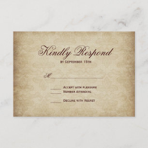 Vintage Fleur De Lis Damask Wedding RSVP Cards