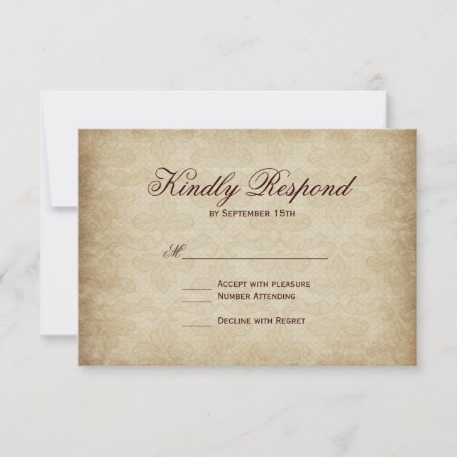 Vintage Fleur De Lis Damask Wedding RSVP Cards (Front)