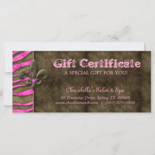 Vintage Fleur de Lis Gift Certificate Pink Zebra