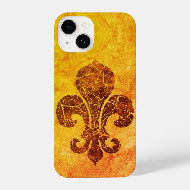 Vintage Fleur De Lis Golden iPhone 14 Case (Back)