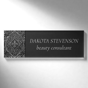 Vintage Fleur de Lis   Grunge Damask Branding Name Tag