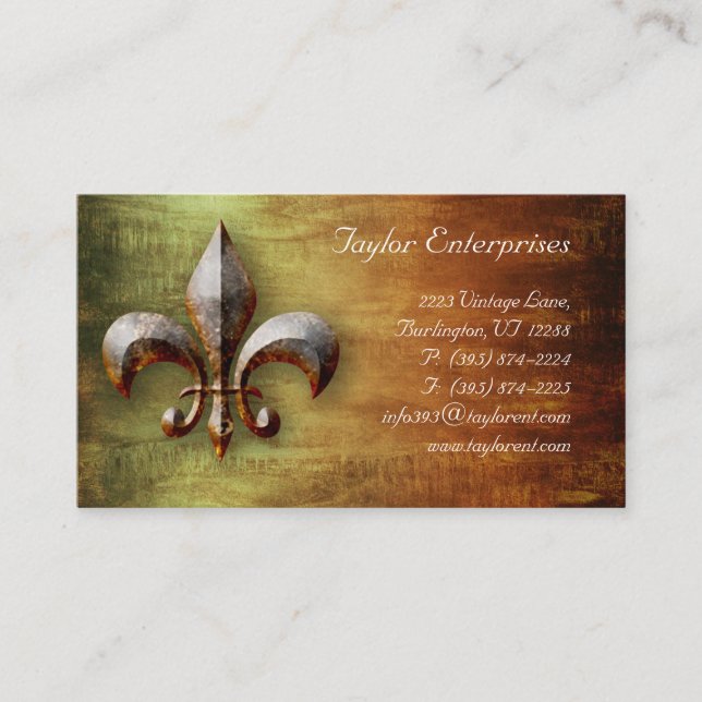 Vintage Fleur de lis Logo Carte de visite (Devant)