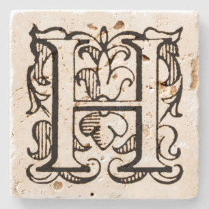 Vintage Fleur de Lis Monogram 'H' Stone Coaster