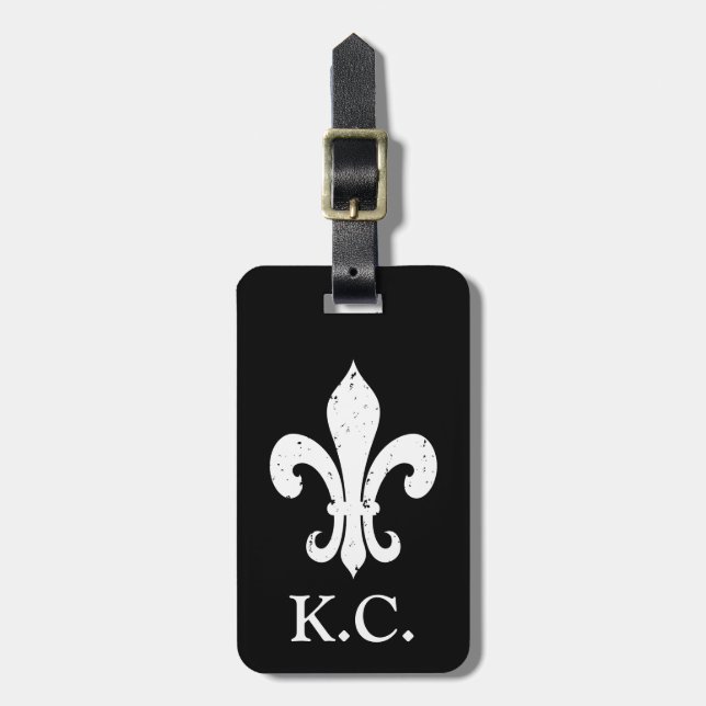 Vintage fleur de lis monogram travel luggage tag (Front Vertical)