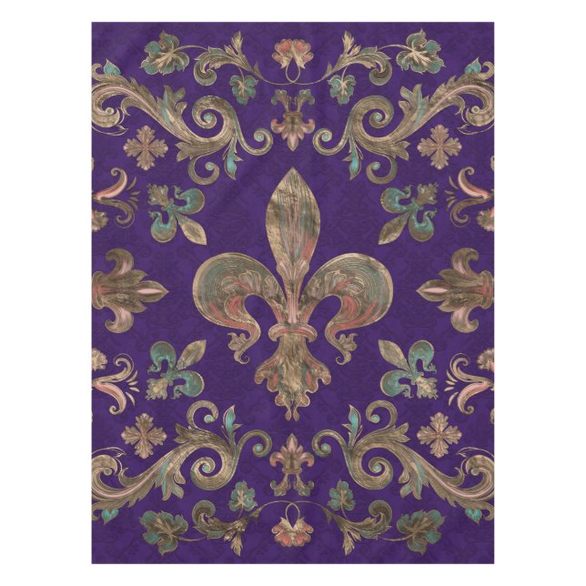 Vintage Fleur-de-lis on royal purple Tablecloth (Front)