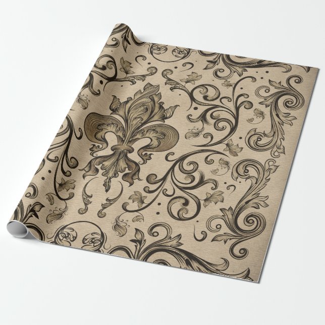 Vintage Fleur-de-lis ornament Wrapping Paper (Unrolled)