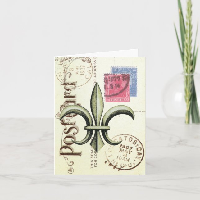 Vintage-Fleur de Lis postage-notecard Card (Front)