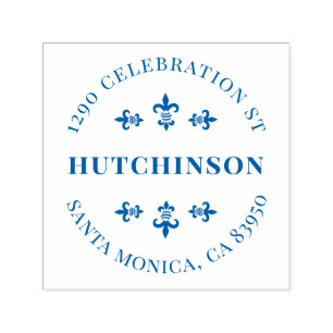 Vintage Fleur De Lis Round Return Address Self-inking Stamp