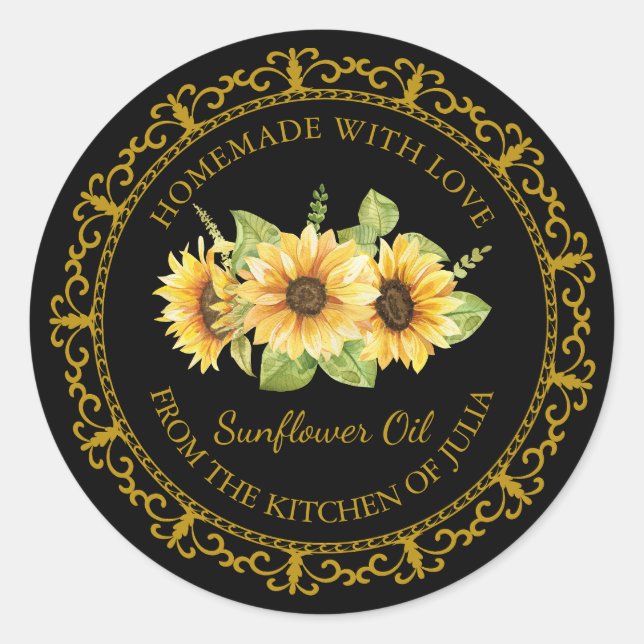 Vintage Fleur de soleil maison Étiquette l Noir (Devant)