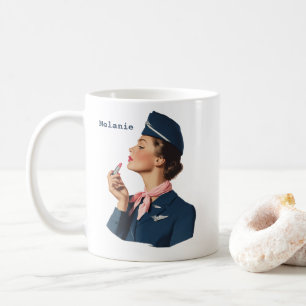 Vintage Flight Attendant Applying Lipstick Coffee Mug